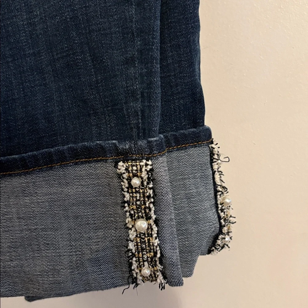 Chico’s So Slimming Girlfriend Slim Ankle Jeans with Pearl Cuff Accent 16P - Picture 7 of 11